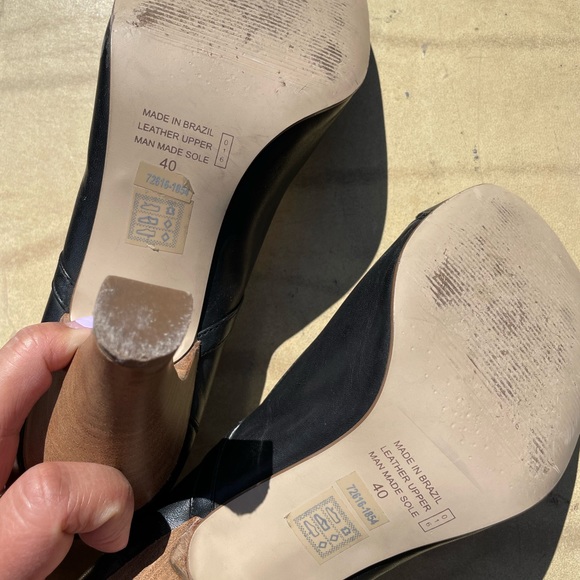 Office Black Leather and Tan Strap Heels - Picture 4 of 4